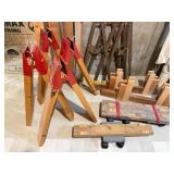 Wooden & Metal Saw Horses and Wheel Carts