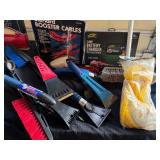 Car Maintenance Lot Including Jumper Cables & Snow Brushes