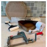 Pampered Chef Items--Apple Slicer, Pans, Grease Mop, and Grinder