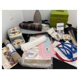 Quilting Supplies--Turntable, Rulers, Small Ironing Board & Iron