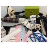 Quilting Supplies--Turntable, Rulers, Small Ironing Board & Iron