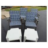 Four Webbed Lawn Chairs & Plastic Outdoor Tables