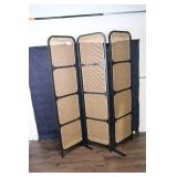 Folding 3-Panel Room Divider with Metal Frame and Woven Panels