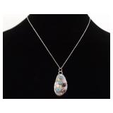 .925 Sterling Silver Opal and Amethyst Cabochon Primitive Pendant Necklace