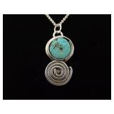 .925 Sterling Silver Primitive Raw Turquoise Pendant Necklace