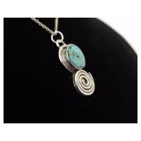 .925 Sterling Silver Primitive Raw Turquoise Pendant Necklace