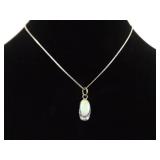 .925 Sterling Silver Green Turquoise Cabochon Pendant Necklace