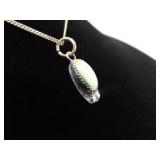 .925 Sterling Silver Green Turquoise Cabochon Pendant Necklace