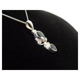 .925 Sterling Silver Faceted Emerald Crystal Pendant Necklace