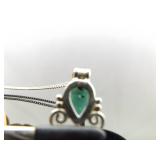 .925 Sterling Silver Faceted Emerald Crystal Pendant Necklace