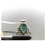 .925 Sterling Silver Faceted Emerald Crystal Pendant Necklace