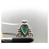 .925 Sterling Silver Faceted Emerald Crystal Pendant Necklace
