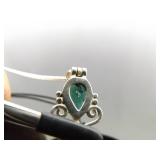 .925 Sterling Silver Faceted Emerald Crystal Pendant Necklace