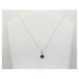 .925 Sterling Silver Faceted Amethyst Crystal Pendant Necklace