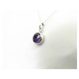 .925 Sterling Silver Faceted Amethyst Crystal Pendant Necklace
