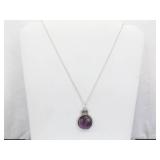 .925 Sterling Silver Amethyst Dichroic Glass Cabochon Primitive Pendant Necklace