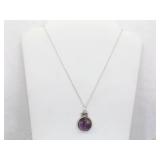 .925 Sterling Silver Amethyst Dichroic Glass Cabochon Primitive Pendant Necklace