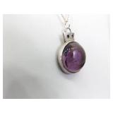 .925 Sterling Silver Amethyst Dichroic Glass Cabochon Primitive Pendant Necklace