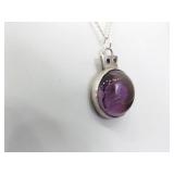 .925 Sterling Silver Amethyst Dichroic Glass Cabochon Primitive Pendant Necklace