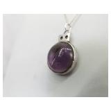 .925 Sterling Silver Amethyst Dichroic Glass Cabochon Primitive Pendant Necklace