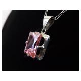 .925 Sterling Silver Pink Sapphire Crystal Pendant Necklace