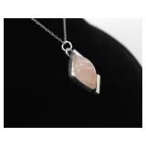.925 Sterling Silver Rose Quartz Primitive Pendant Necklace