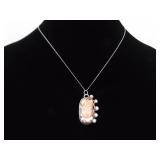 .925 Sterling Silver Primitive Carved Rhodonite Rose Pendant Necklace
