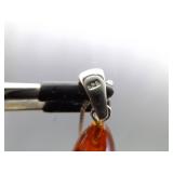 .925 Sterling Silver Acrylic Amber Drop Pendant Necklace