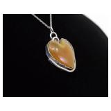 .925 Sterling Silver Primitive Carnelian Heart Pendant Necklace