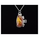 .925 Sterling Silver Primitive Agate Pendant Necklace