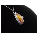 .925 Sterling Silver Primitive Agate Pendant Necklace