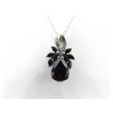 .925 Sterling Silver Diamond Accented Onyx Flower Pendant Necklace