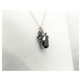 .925 Sterling Silver Diamond Accented Onyx Flower Pendant Necklace