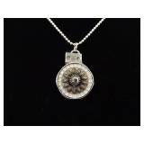 .925 Sterling Silver Primitive Carved Mother of Pearl Flower Pendant Necklace