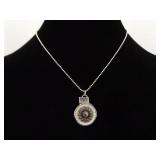 .925 Sterling Silver Primitive Carved Mother of Pearl Flower Pendant Necklace