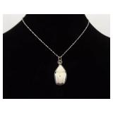 .925 Sterling Silver Primitive Carved Bone Frog Pendant Necklace