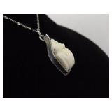 .925 Sterling Silver Primitive Carved Bone Frog Pendant Necklace