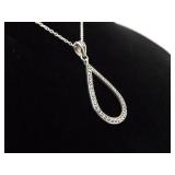 .925 Sterling Silver Art Nouveau Hoop Pendant Necklace