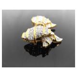 .925 Sterling Silver Vermeil Crystal Bow Brooch