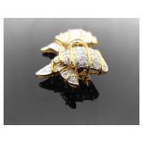 .925 Sterling Silver Vermeil Crystal Bow Brooch