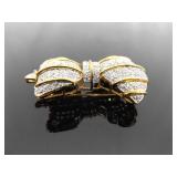 .925 Sterling Silver Vermeil Crystal Bow Brooch