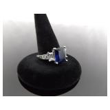 .925 Sterling Silver Sapphire Crystal Ring Size 8