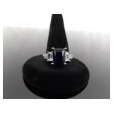 .925 Sterling Silver Sapphire Crystal Ring Size 8