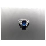 .925 Sterling Silver Sapphire Crystal Ring Size 8