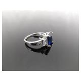 .925 Sterling Silver Sapphire Crystal Ring Size 8