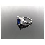 .925 Sterling Silver Sapphire Crystal Ring Size 8