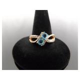 .925 Sterling Silver Topaz Crystal Rose Gold Vermeil Ring Size 7.75