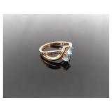 .925 Sterling Silver Topaz Crystal Rose Gold Vermeil Ring Size 7.75