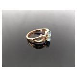 .925 Sterling Silver Topaz Crystal Rose Gold Vermeil Ring Size 7.75