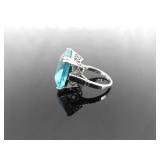 .925 Sterling Silver Topaz Crystal Cocktail Ring Size 7.25
